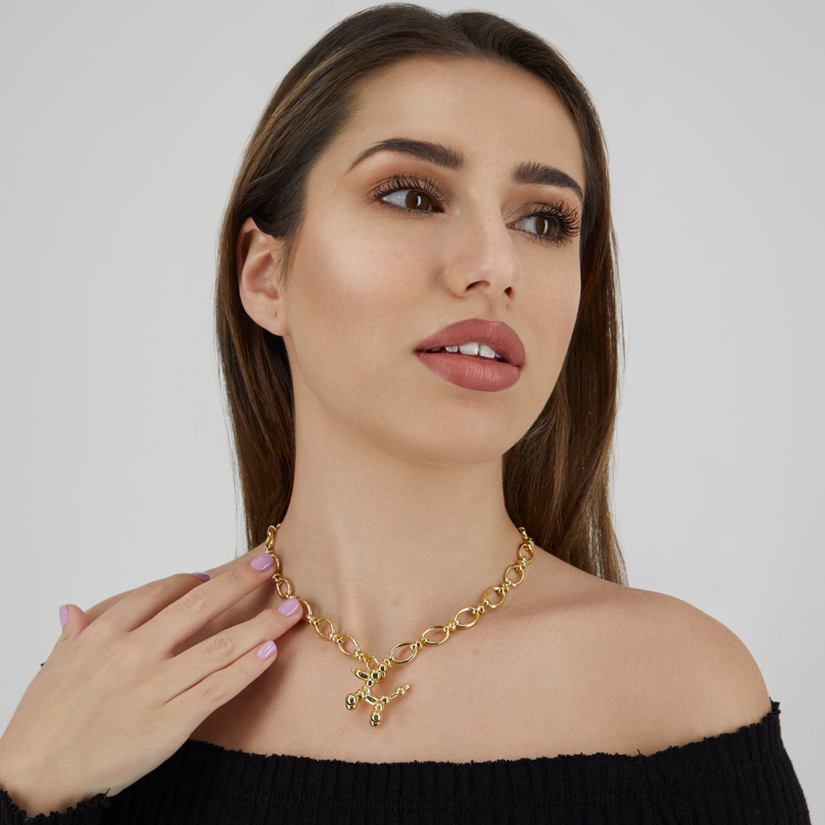 3D Balloon Dog (Gold) - Necklace image 3