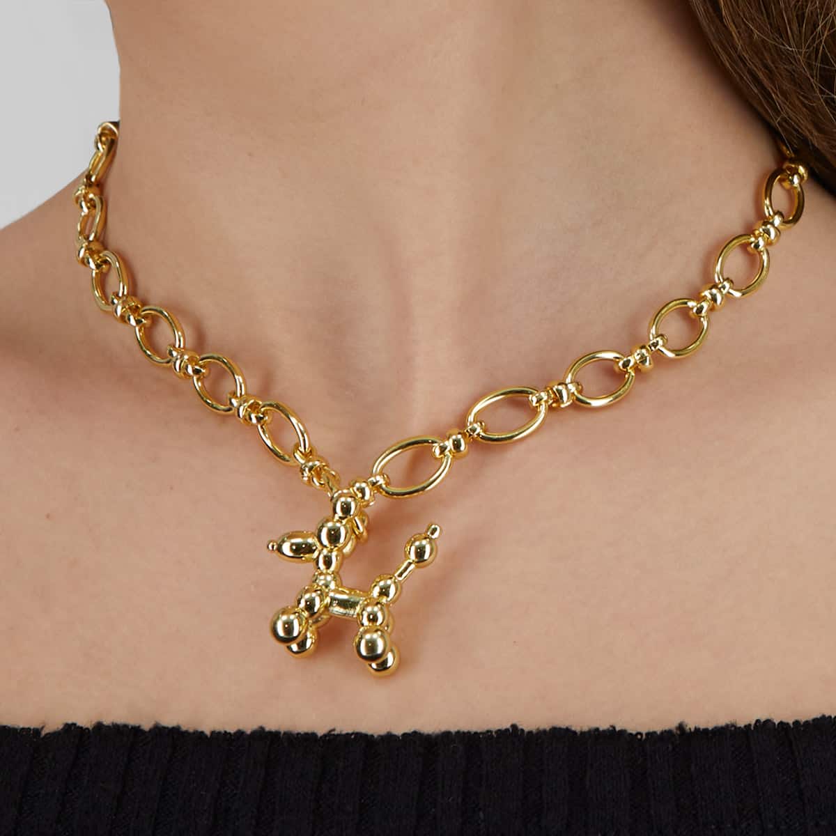 3D Balloon Dog (Gold) - Necklace image 4